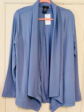 Max Studio Open-Front Drape Cardigan - Dusty Blue